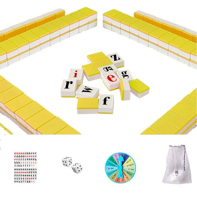 Mahjong Tile Set with English Letters & Numbers, 108 Educational Learning Game Tiles, Vocabulary Building for Adults & Teens, Beginner Friendly, Durable