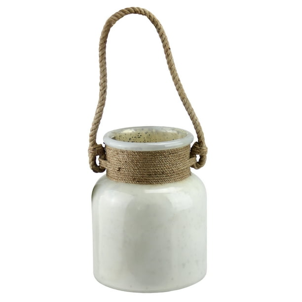 Kaemingk 9.5" Lanterne Antique en Verre de Mercure Blanc et Brun avec Corde