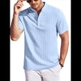 thumbnail image 2 of Camiseta Informal Henley de Corta con Cuello Mao para Hombre, Camiseta Texturizada de Playa para Verano. Azul S, 2 of 10