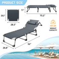 thumbnail image 3 of Slsy 2 Pack Folding Camping Cot for Adults, Adjustable 4-Position Reclining Folding Chaise, Folding Lounge Chair Sleeping Cots Bed w/2 Sided Removeable Soft Cushion & Headrest, 3 of 11