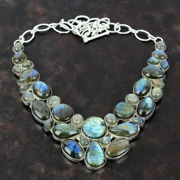 Natural Labradorite Necklace – Handmade 925 Sterling Silver Pendant, Flashy Labradorite Gift for Mother
