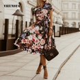 thumbnail image 2 of Vestido Fashion Elegant Ladies Shirt Dresses 2023 Summer V Neck Short Sleeve Printed Single Breasted Lace Up Mid Length DressesXXL Gao Jinjia LED, 2 of 2