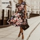 thumbnail image 2 of Vestido Fashion Elegant Ladies Shirt Dresses 2023 Summer V Neck Short Sleeve Printed Single Breasted Lace Up Mid Length DressesL Gao Jinjia LED, 2 of 2