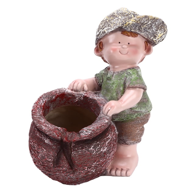 Adorno de Maceta de Dibujos Animados en Forma de niño Maceta de Planta suculenta Impermeable con Textura Exquisita Estatua vívida para decoración de Escritorio de césped de jardín Mini Adorno