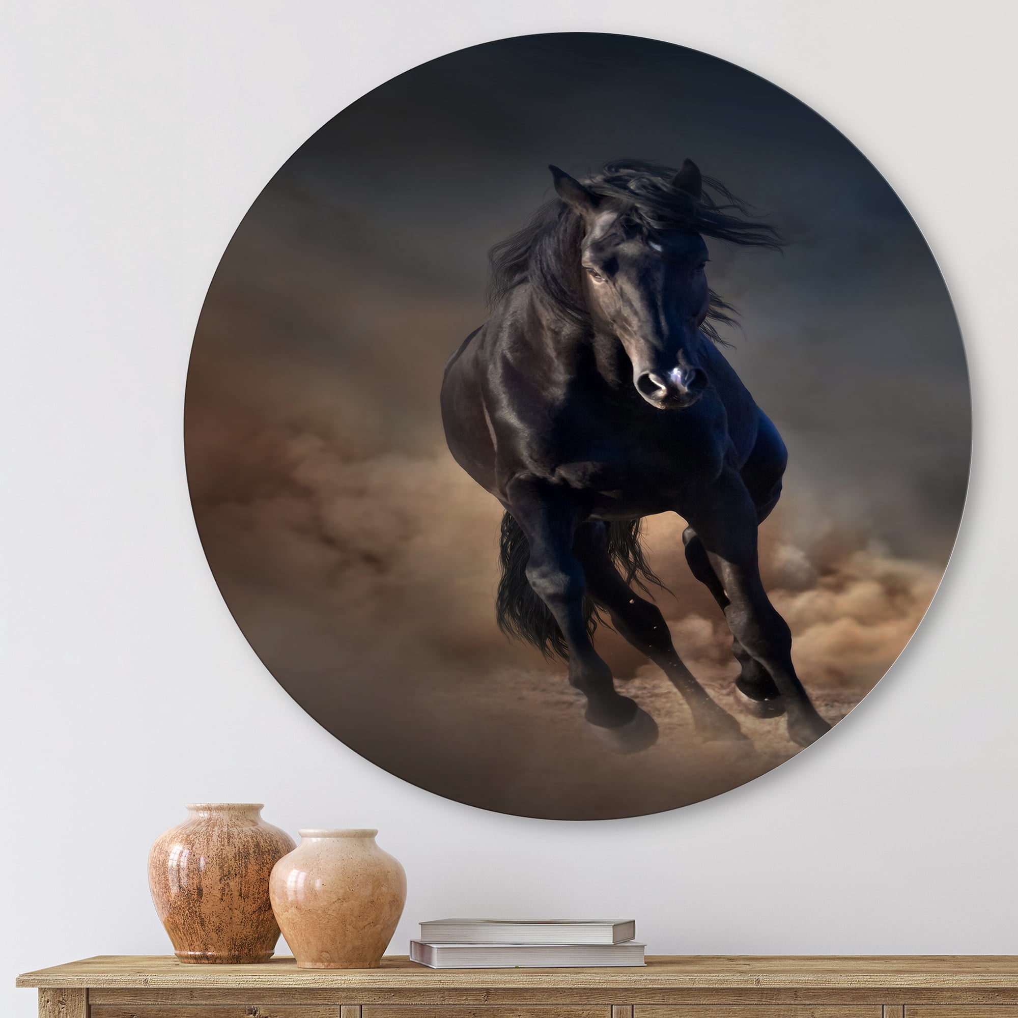 Designart 'Close Up Of Thoroughbred Nonius Stallion Horse I' Farmhouse Circle Metal Wall Art 23x23 - Disc of 23