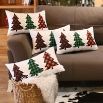 Christmas Tree Decorative Throw Pillow Set of 4 Lumbar 12 in. x 20 in. White & Red for Couch, Bedding