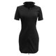 thumbnail image 4 of Vestido ajustado de verano para mujer, color liso, con cremallera, elástico y transpirable, cuello en V, informal/fiesta/noche, 4 of 5