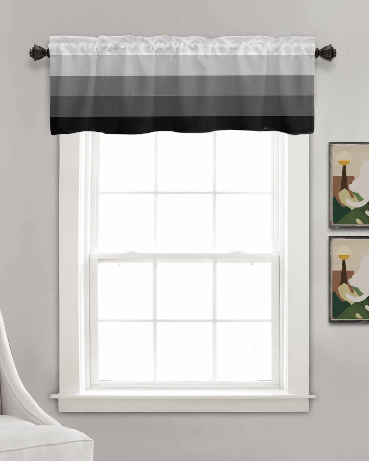 Geometric Grey Linen Curtain Valance for Bedroom/Bathroom/Kitchen/Office/Living/Dining Room Window,Minimalist Stripe Country Farmhouse Pocket Topper Drapes Decorative Cafe Drapery Panel 60"x18"