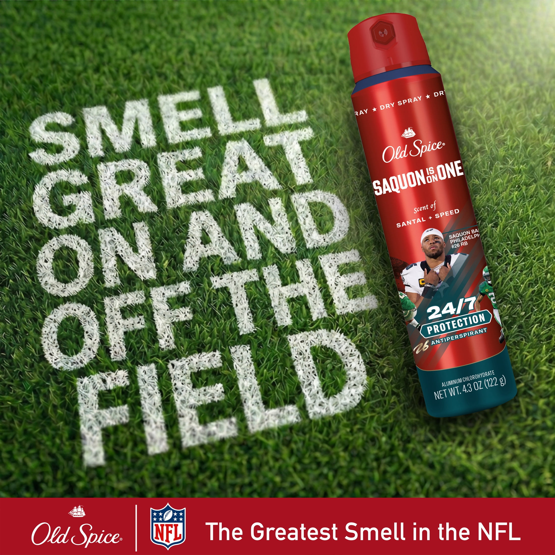 Old Spice Body Spray for Men, Antiperspirant, NFL Collection, Saquon Barkley, Scent of Santal + Speed, 4.3 fl oz