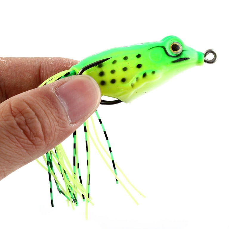 Silicone Dots Pattern Frog Shaped Lure Fishing Bait Green w Metal Dual Hook