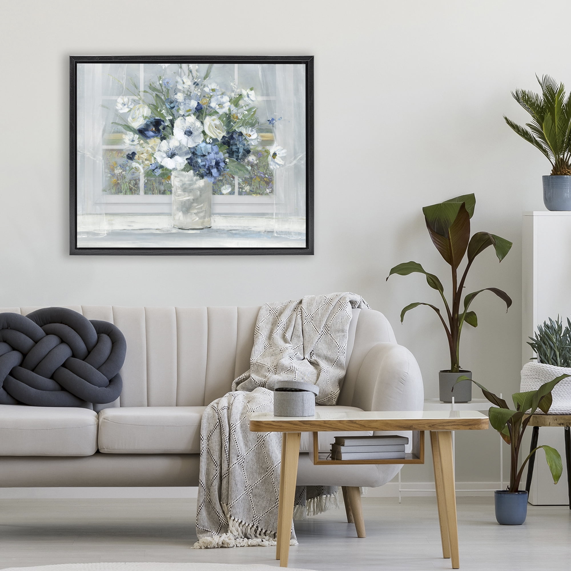 Stupell Industries Blue Hydrangea & Anemone Bouquet Black Framed Floater Canvas Wall Art, design by Sally Swatland
