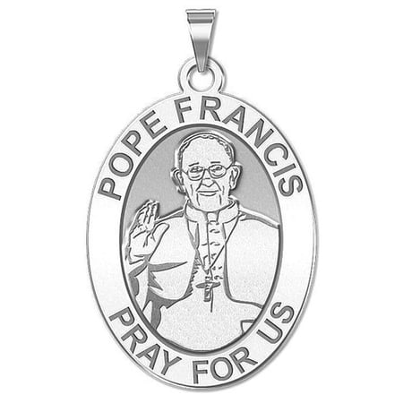 Pope Francis Religious Medal Oval Laser Engraved - 3/4 Inch X 1 Inch - Sterling Silver