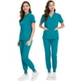 thumbnail image 7 of MLQIDK Womens Scrub Sets Plus Size Nursing Scrubs Stretchy V-Neck Scrub Pants and Tops Medical Scrub Sets Scrub Set Uniformes De Enfermeras De Mujer Sky Blue XL, 7 of 7