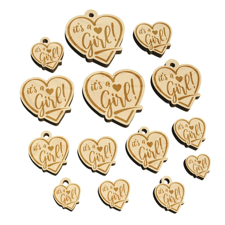 It's a Girl Baby Shower Wood Mini Charms Shapes DIY Craft Jewelry - With  Hole - 18mm (17pcs)