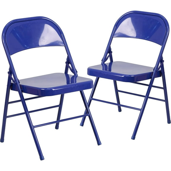 YANG2 2 Pack Triple Braced & Double Hinged Metal Folding Chair-Cobalt Blue