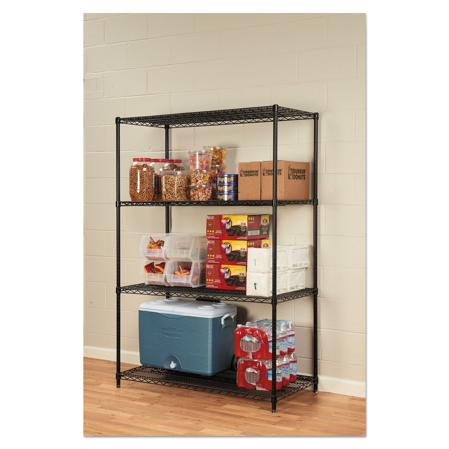 Alera Nsf Certified Industrial 4-Shelf Wire Shelving Kit, 48 x 24 x 72, Black