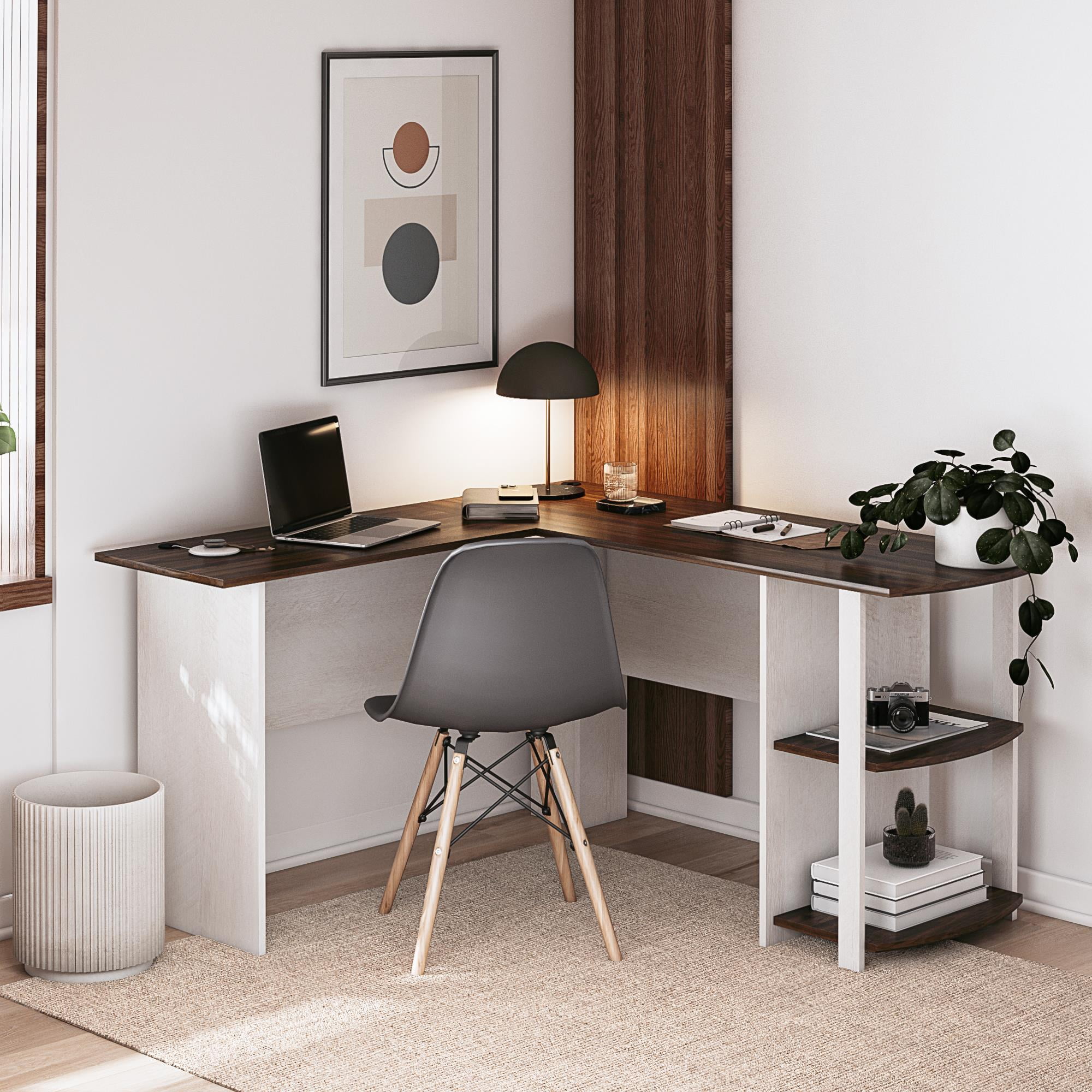 Ameriwood Home L Shaped Desk with Side Storage, Magnolia Oak/Columbia Walnut
