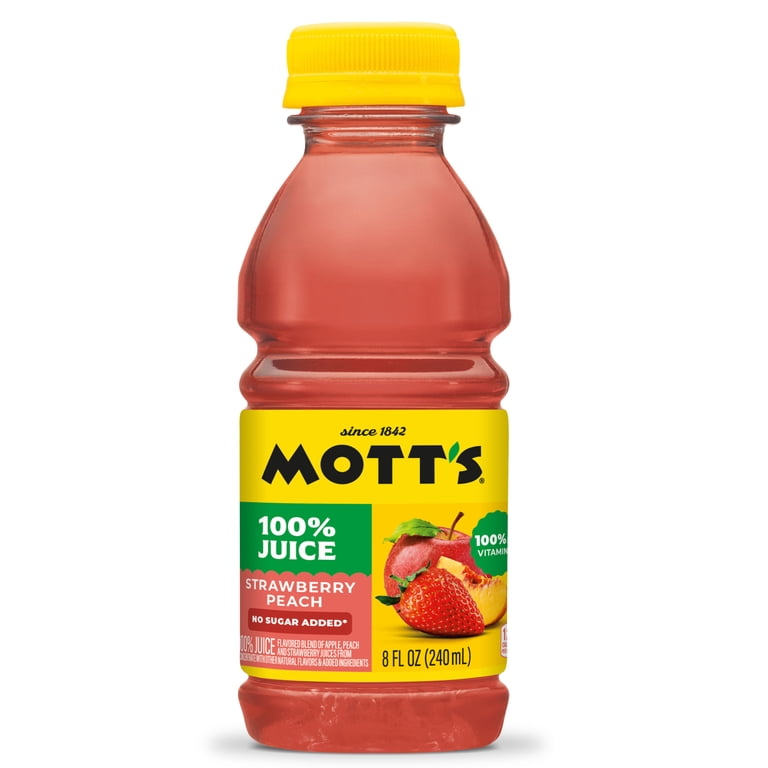 Mott's 100% Strawberry Peach Juice, 8 Fluid Ounce, 6 Count Bottles