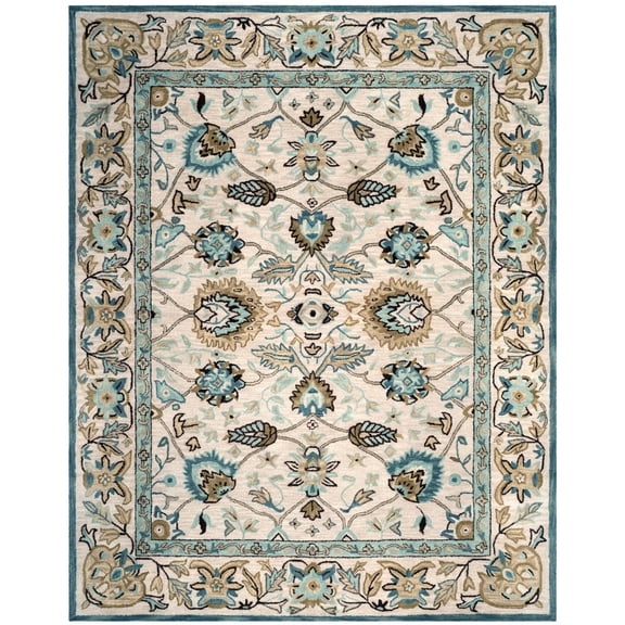 SAFAVIEH Antiquity Weldon Traditional Floral Wool Area Rug, Peacock/Blue, 9'6" x 13'6"