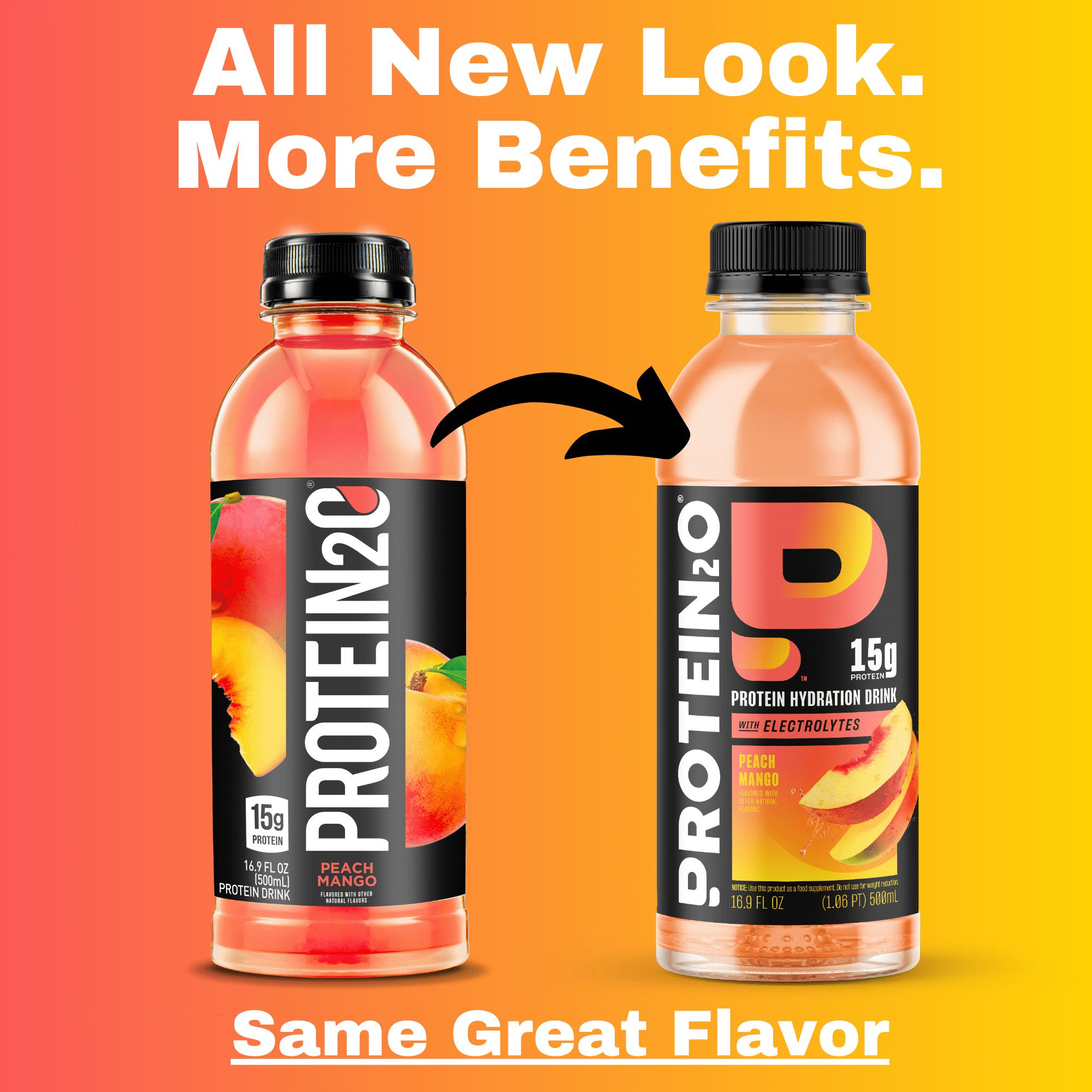 Protein2o 15g Whey Protein Isolate Hydration Drink, 350mg of Electrolytes, Vitamins B5 & B6, Low Sugar, Peach Mango, 16.9 oz Bottle (Pack of 12)
