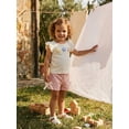 thumbnail image 6 of BemeyourBBs Toddler Baby Girl Spring Summer Clothes 2 Pieces Outfits 3D Flower Decor Fly Sleeve Crew Neck Tops Elastic Waist Shorts 2Pcs Clothes Set, 6 of 9