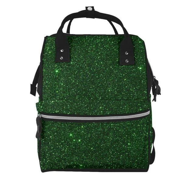Fotbe Emerald Green Sparkling Mochila Maternidad - Lona de Sarga Impermeable, Mochila de Pañales de Gran Capacidad con Múltiples Bolsillos y Correas Ajustables