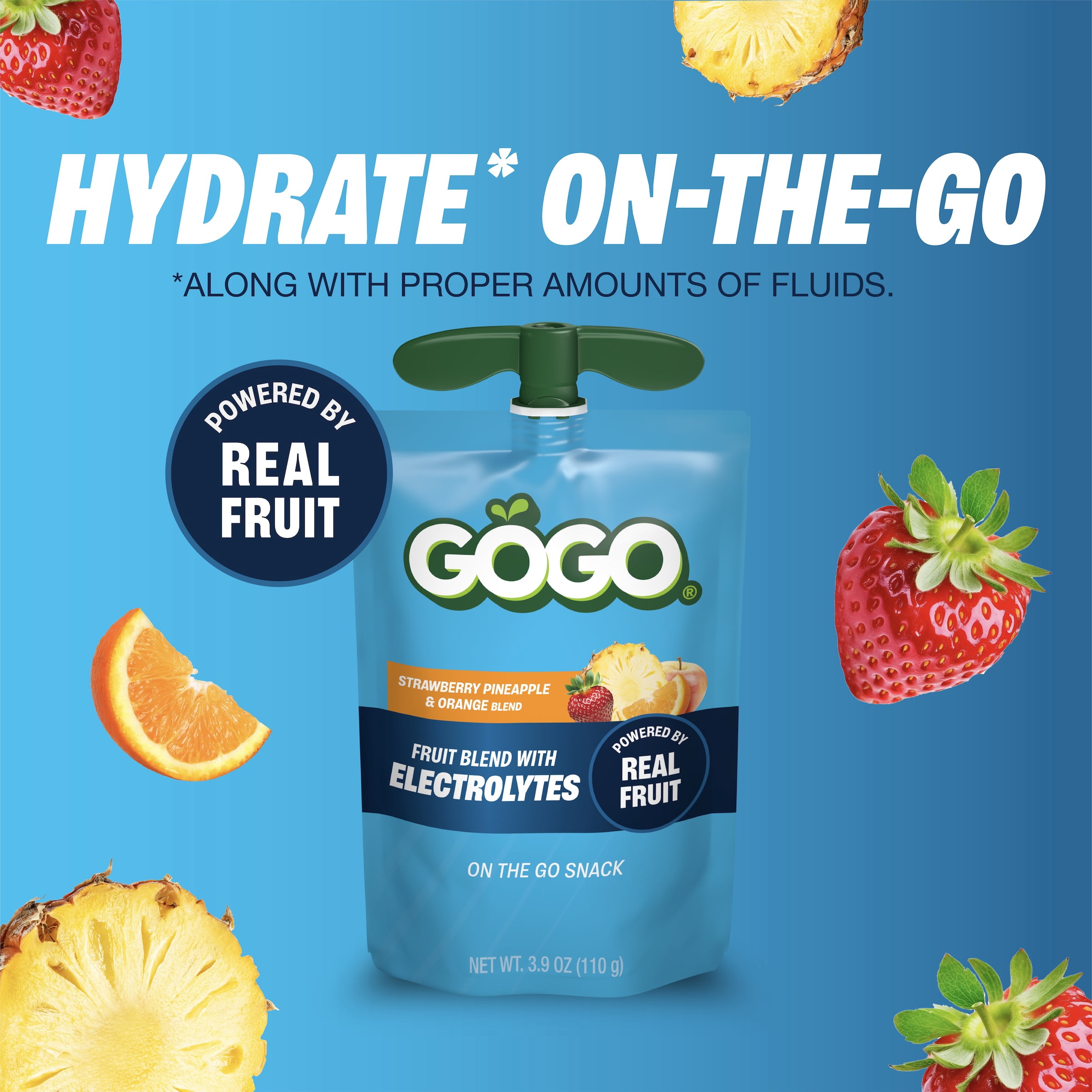 (3 pack) GOGO Electrolytes No Sugar Added Strawberry Pineapple & Orange Fruit Blend Pouches, 3.9oz (4 Pack)