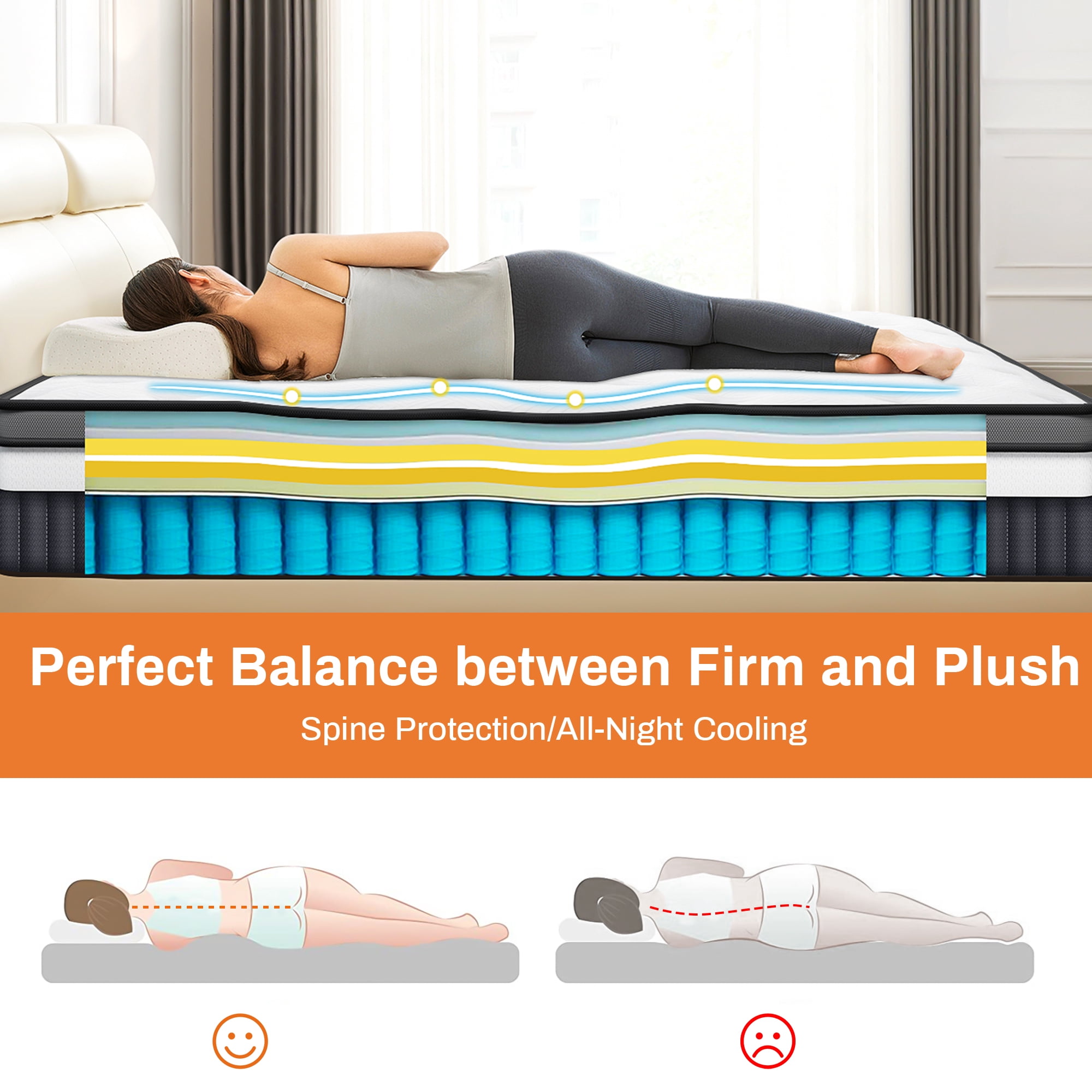 FaayFian 14" King Size Mattress，Gel Memory Foam Mattress, King Hybrid Mettress in a Box for Cooling Sleeping & Pressure Relief, Medium Firm, CertiPUR-US