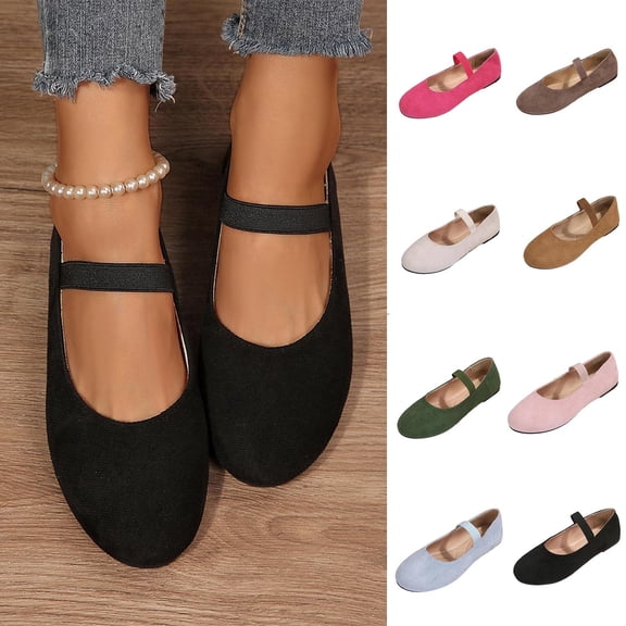 Tqyyweavej Women's Mary Jane Shoes Slip On Versatile Round Closed Toe Pumps Comfy Solid Color Dressy Ballet Flats for Women 36-43