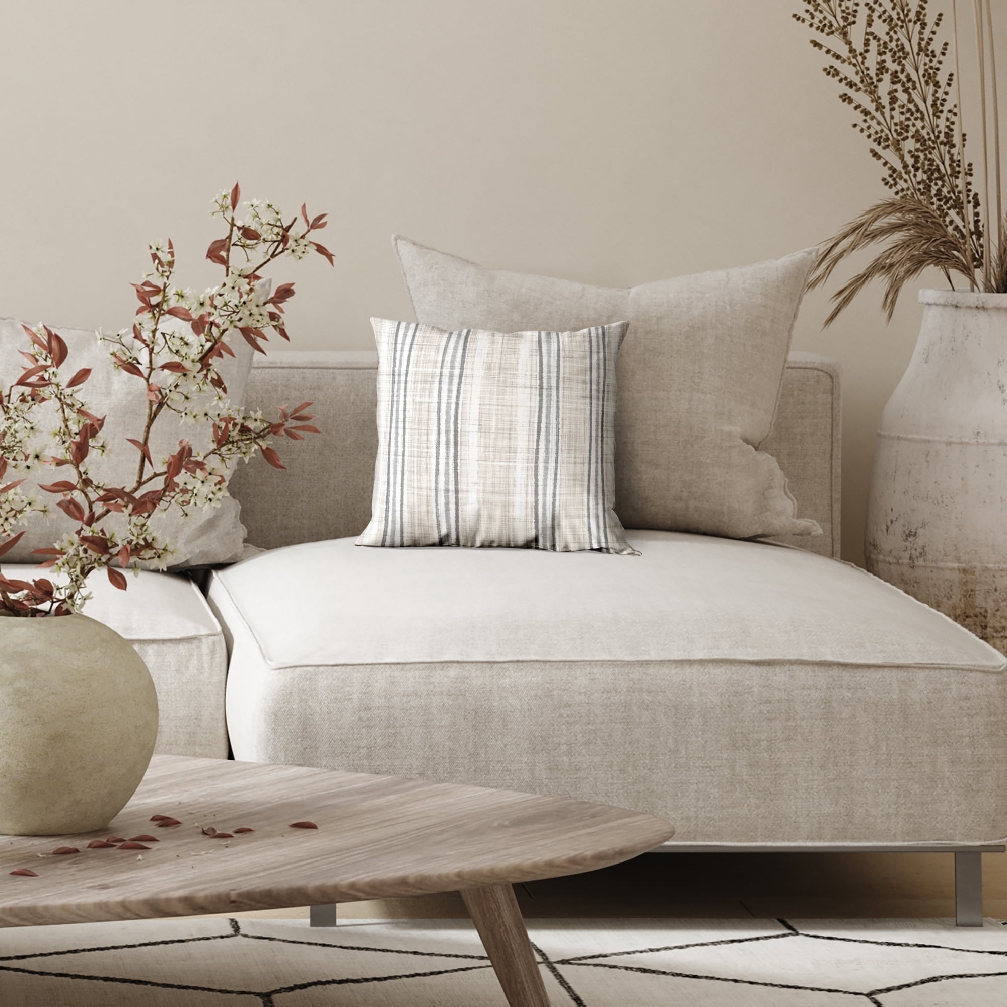 Americanflat 16"x16" Striped Pattern Throw Pillow with Premium Polyester - Cream