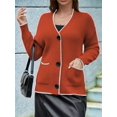 thumbnail image 6 of Women'S Color Block Long Sleeves Sweater Fall Button Down Casual Coatigan Soft Knit Coat with Pocket Orange-Red S, 6 of 8