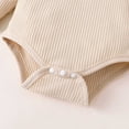 thumbnail image 6 of Coming Home Outfit Girl Newborn Fall 3 Piece Cotton Knit Clothing Set Ruffle Sleeve Ribbed Romper Printed Pants with Headband, Khaki, 9 Months, 6 of 7