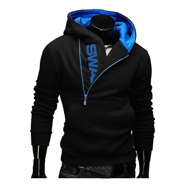 Chándal con capucha para hombre, sudadera de invierno, sudaderas con capucha cálidas Eccomum Negro y azul M