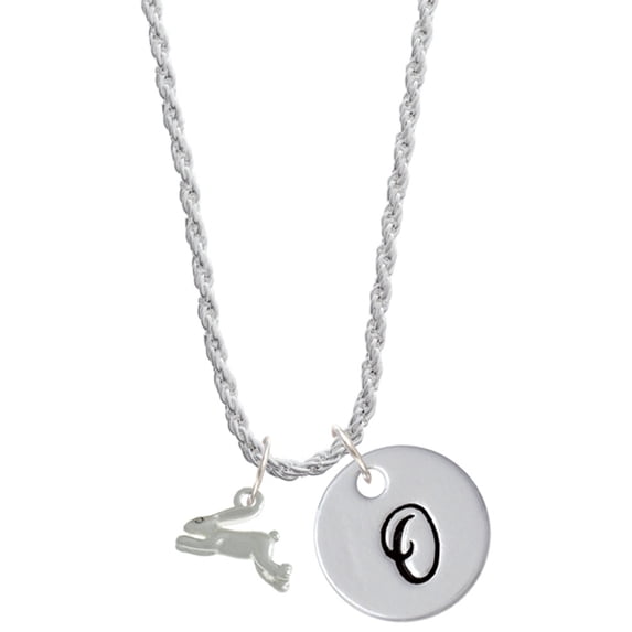 Delight Jewelry Leaping Rabbit Silvertone Script Initial Disc - O - Charm Necklace, 20"+3"