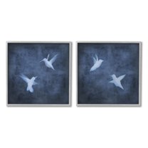 Stupell Modern Blue Birds Flying Silhouettes Animals & Insects Painting Gray Framed Art Print Wall Art, Set of 2