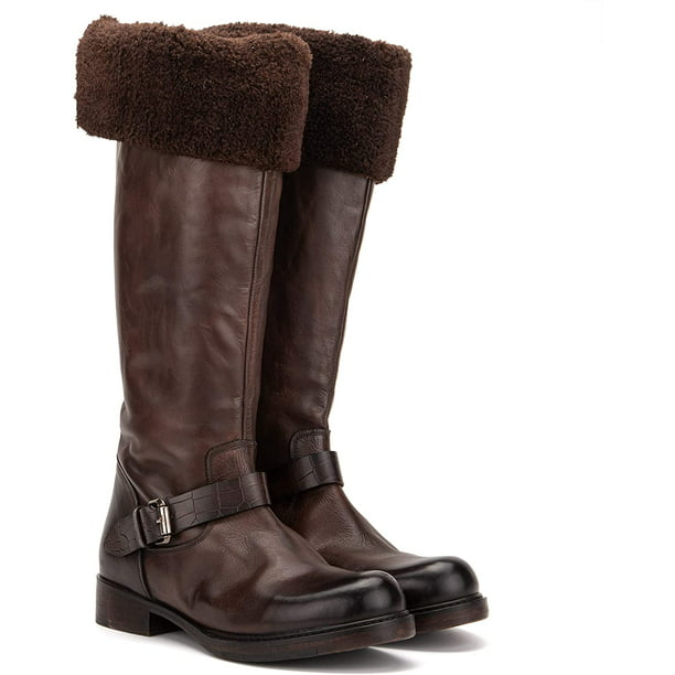 Vintage Foundry Co. London Womens Fashion Fur Lining Classic Riding Leather  Buckled Zip-up Knee-high Boots, Round-Toe, Chunky Heels Platform, Leather-Rubber  Outsole - Walmart.com