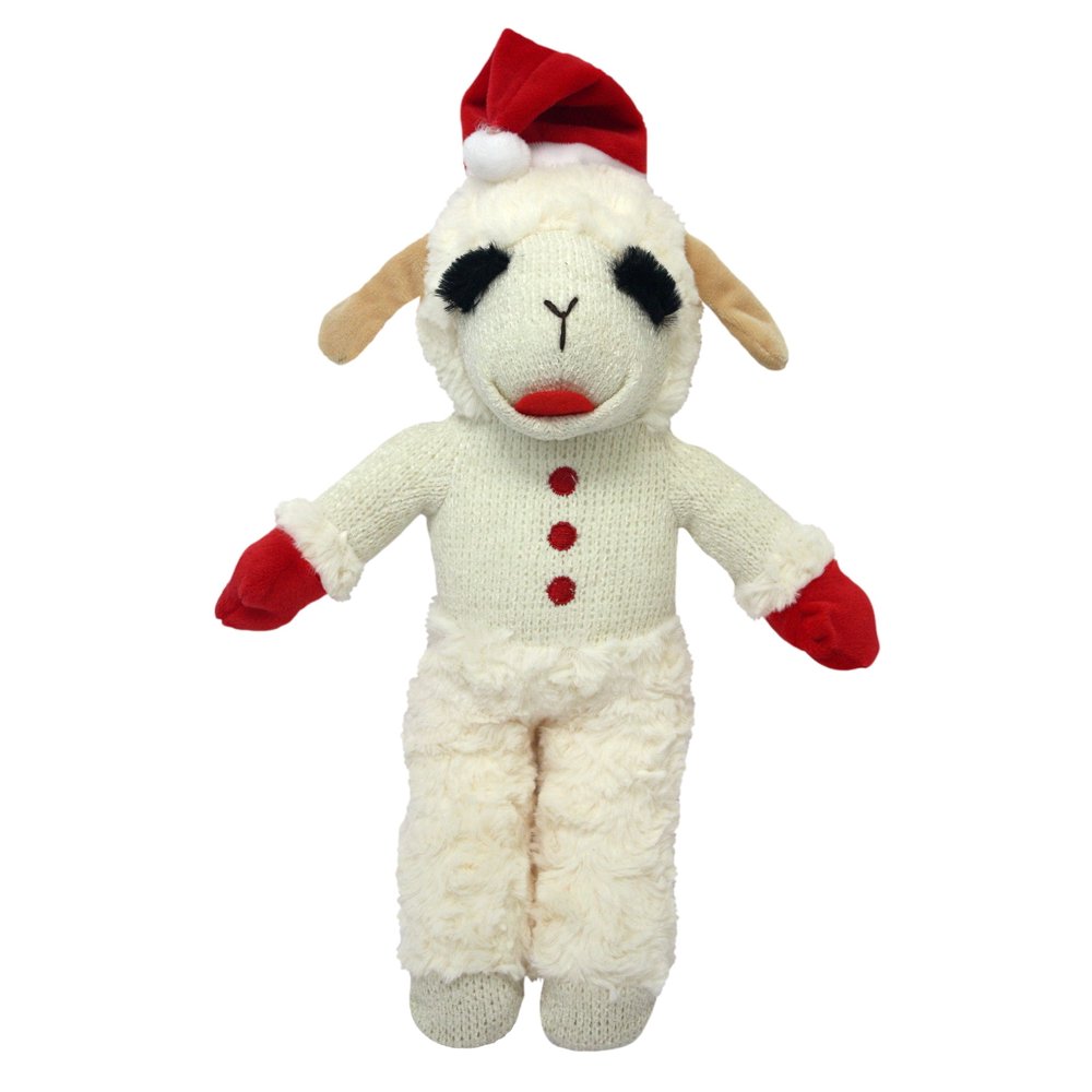 Multipet Holiday Standing Lamb Chop with Santa Hat Plush Dog Toy, Small