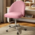 thumbnail image 5 of Swivel Office Chair, Armless Cute Desk Chair, Modern Adjustable Padded Fabric Vanity Task Computer Chair, Home Office Desk Chairs with Wheels (Pink), 5 of 5
