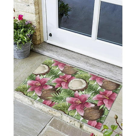 

Indoor Outdoor Mats Coconut and Fire Lily Door Mat Non-Slip Absorbent Resist Dirt Entrance Mat Washable Welcome Mats for Entryway Low-Profile Floor Mats