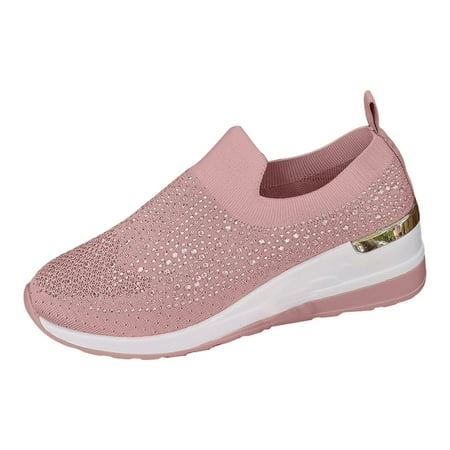 Gvdentm Women s Walking Shoes Sock Sneakers Mesh Slip On Lady Girls Modern Jazz Dance Easy Shoes Platform Loafers Pink 9.5