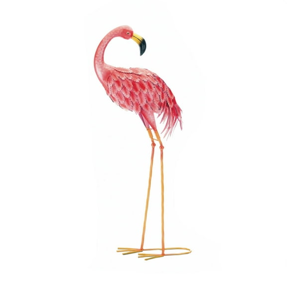 Zingz & Thingz Standing Flamingo Looking Back Outdoor Statue - 33" - Pink and Beige