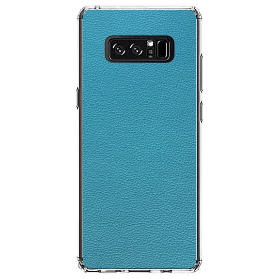 DistinctInk Clear Shockproof Hybrid Case for Samsung Galaxy Note 8 - TPU Bumper, Acrylic Back, Tempered Glass Screen Protector - Teal Faux Leather Print Design - Printed Faux Leather Image