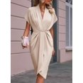thumbnail image 6 of Women'S V Neck Elegant Dress Irregular Sleeve Solid Color Bodycon Midi Cocktail Gown L, 6 of 7