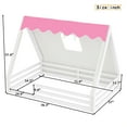 thumbnail image 2 of QZYeYun Full Size House Floor Bed with Tent and Light, Solid Wood Teepee Floor Bed with Full-length Guardrails, Montessori and Childlike Design (White-Pink), 2 of 7