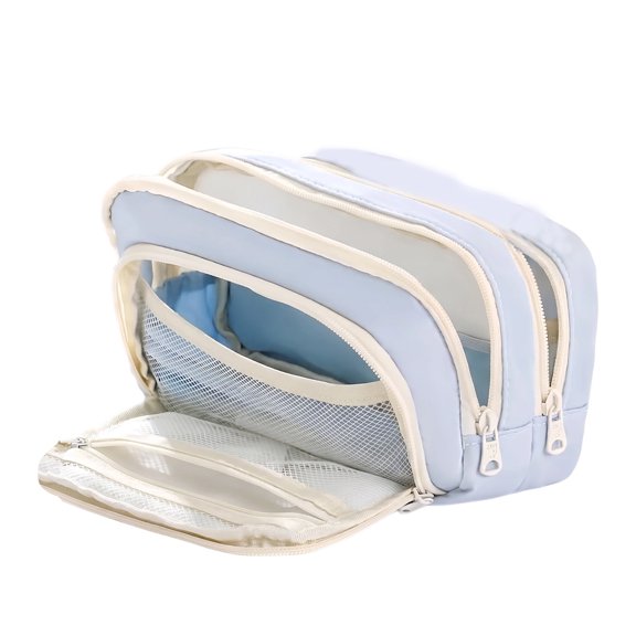 Multi Compartment Pouch Portable Zipper Case With Mesh Pockets For Stationery Makeup Travel Organizer,Blue-21Cm