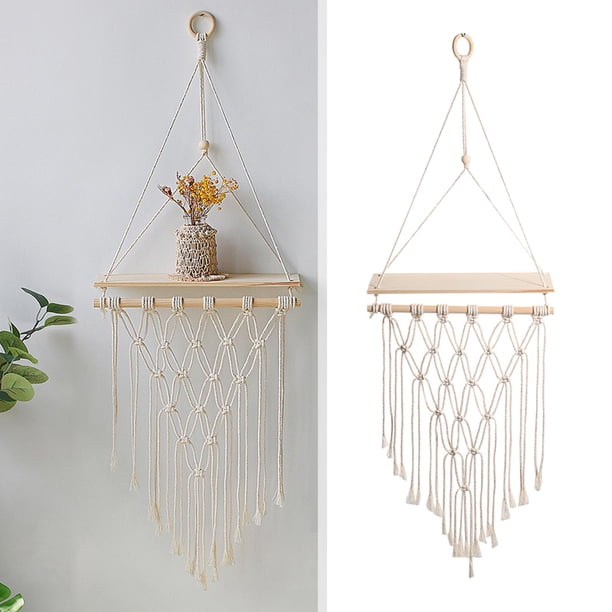 Chic Boho Wall Shelf Macrame Colgador de pntas Colgador Estante flotante Hecho Tapicería tejida Arte para decoración para hogar perfecl Estante de pared de tapiz