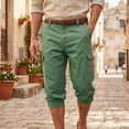 thumbnail image 6 of Tbopshirt Mens Capri Pants Cargo Pants for Men Fashion Casual High Waisted Walking with Button Solid Pockets Pants 3/4 Length Pant,M-3XL, 6 of 9