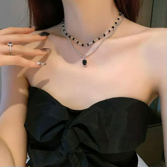 K-KED 1 PC Fashion Black Beads Necklace Elegant Romantic Chain Choker Delicate Jewelry -Silver