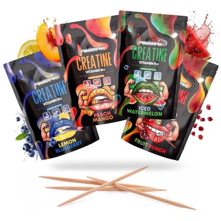 PurePix PowerPix Creatine Toothpicks, 4 Flavor Variety, 5mg (4 Pack)