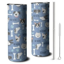 20oz Dog with Woof and Bark Skinny Tumblers Stainless Steel Tumbler with Lid and Straw,Vacuum Insulated Double Wall Travel Tumbler Cups with Cleaning Brush for Coffee,Tea